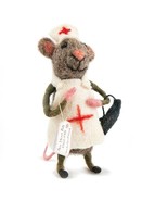 Nurse Mouse Felt Standing Figure Made in India Felted Wool Handmade - £21.69 GBP