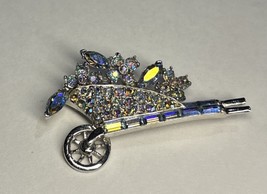 Vintage Pell Rhodium Rhinestone Wheelbarrow Flowers Gardening Brooch Pin... - $230.12 MXN