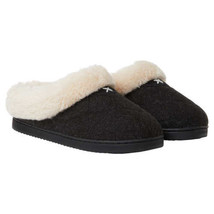 Dearfoams Women Memory Foam Slip On Clog Slippers Black White Faux Fur - £7.04 GBP
