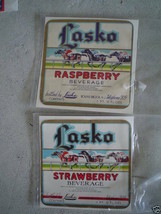 Lot of 2 Vintage Lasko Soda Labels Unused Strawberry Raspberry - £13.98 GBP