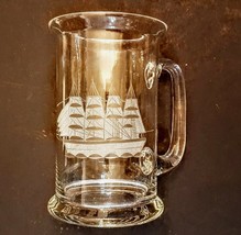 TOSCANY CLIPPER SHIP TANKARD BEER STEIN MUG 24oz Hand Blown Etched Glass... - £15.50 GBP