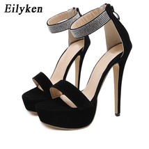 Eilyken Ankle Strap Rhinestones Crystal Zipper Sandals Women Summer Platform Sti - £41.31 GBP