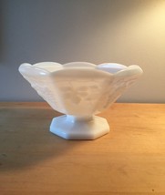 Vintage 70s Anchor Hocking milk glass grape pattern footed fruit bowl