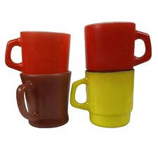 Fire King STACKABLE Coffee Mugs Cups Anchor Hocking D Handle Bright Colors 4 VTG - $26.18