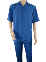 Men INSERCH 2pc Walking Leisure Suit Shirt Pants Set Short Sleeves 9356 Blue - £55.30 GBP