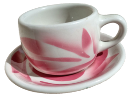Vintage Tepco Restaurant Ware Pink Leafy Air Brush Cup and Saucer - $33.85