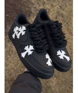 Blackout Cross Air Force 1s – Custom Black Air Force 1 Shoes Black Rope ... - $224.99