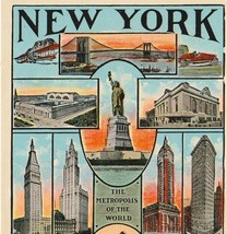 New York, New York W/ Collage of Landmarks Antique Postcard - £5.93 GBP