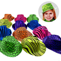Neon Animal Print Plastic Party Hats, Fedora with Gangster Mafia Style - £10.24 GBP+