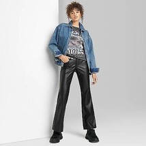 Women&#39;S Mid-Rise Faux Leather Flare Pants - Black 4 - $25.65