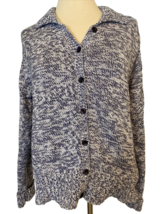 Talbots Blue and White Knit Cotton Collared Button Front Cardigan Size M - €10,57 EUR
