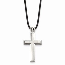 Stainless Steel Brushed &amp; Polished Cross Cord Necklace - £51.90 GBP