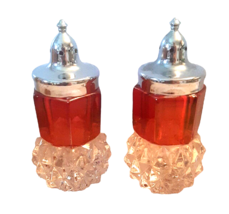 Indiana Glass Diamond Point Salt and Pepper Shakers Vintage Red Flash an... - $23.36