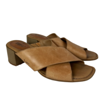 BOC Sandals Women 9 Tan Leather Crisscross Chunky Heel Slide Slip On Elba Saddle - £18.31 GBP