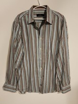 Bugatchi Shirt Mens Large Stripes Long Sleeve Button Front Pocket Flip Cuff - $17.43