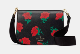 New Kate Spade Madison Rose Toss Printed Saddle Bag Crossbody Black Multi - £82.58 GBP