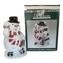 Vtg The Seasons Collection Holiday Snowman Ceramic Christmas Cookie Jar Crazing  - £14.62 GBP