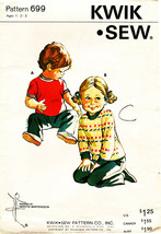 Vintage 1960&#39;s Toddler&#39;s T-SHIRTS Kwik Sew Pattern 699 Ages 1-2-3 UNCUT - $12.00