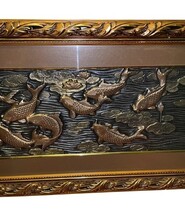 Vintage Koi Fish Wall Art Framed Relief Panel Asian Decor 43x18 Luck Feng Shui image 3