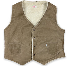 Vintage 70s Levis Tan Corduroy Sherpa Lining Western Vest Mens XL Snap USA - £31.64 GBP