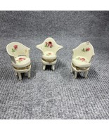VTG Trinket Boxes Chair Hinged Victorian Style Golden Trim Floral Roses ... - £44.09 GBP