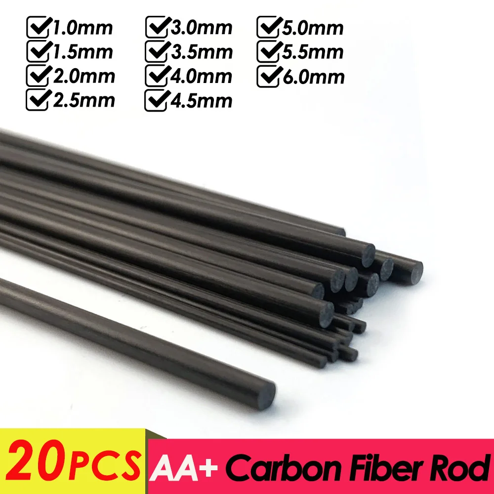 20PCS Carbon Fiber Round Rod Dia 1MM 2MM 3MM 4MM 5MM 6MM 0.5M High Strength - £10.04 GBP+