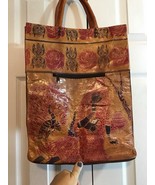 Handmade Indian Tooled Leather Tote Bag Embossed On Sides Woman And Peacock - $30.61