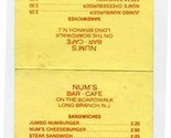 Num&#39;s Bar Cafe Tent Card Table Top Menu On The Boardwalk Long Branch New... - £13.93 GBP