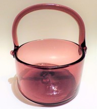 Hand Blown Glass Basket Amethyst Round Contemporary Style Centerpiece Decor - $24.70