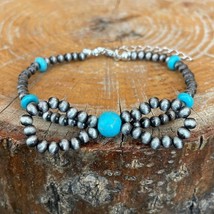 New Boutique Faux Navajo Style Pearl Turquoise Bow Bracelet Western Boho... - $24.99