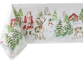 1 Fabric Tablecloth,60x120&quot;Oblong,CHRISTMAS,SANTA&amp;REINDEER,HOLIDAY Traditions,Bm - £23.70 GBP