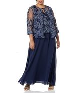 Alex Evenings Plus Size Embroidered Floral Navy Blue 2 piece Dress Size 18W - €85,23 EUR