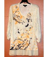 STYLE &amp; Co GRAY BIRD STORK FLORAL RUCHED SLEEVE LIGHT KNIT SWEATER TUNIC... - $7.91