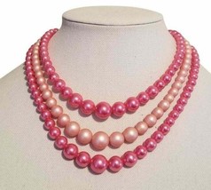 Vintage Pink 3 Strand Choker Necklace - £11.85 GBP