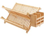 Folding 2-Tier Bamboo Dish Drying Rack with Utensil Holder Collapsible, ... - £15.97 GBP