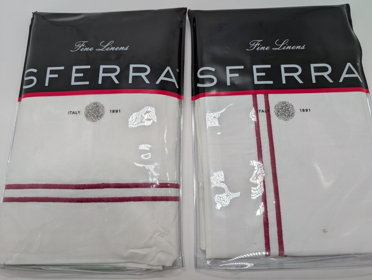 Sferra Grande Hotel White Euro Sham Set (2) Red Berry Stripes Cotton Italy NEW - $66.50 Sferra Grande Hotel White Euro Sham Set (2) Red Berry Stripes Cotton Italy NEW - $66.50