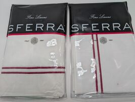 Sferra Grande Hotel White Euro Sham Set (2) Red Berry Stripes Cotton Italy NEW - $66.50