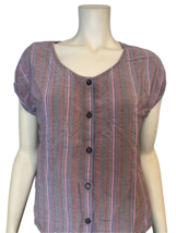 Sam &amp; Lavi Black, Red, Purple Striped Cap Sleeve Boat Neck Shirt Size L - $8.54