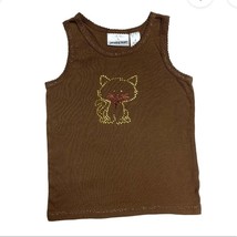 Cat Kitty rhinestone Gem Brown Ribbed Summer Fitted Tank Top Size 4 Jumping Bean - £4.70 GBP