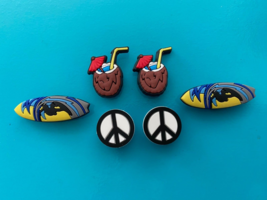 6 Surf Board Peace Sign Shoe Charms For Croc Bracelet Shoes Wristband Accessorie - £10.11 GBP