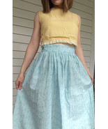 Light Blue Wagon Print Skirt Flowers Vintage Novelty Cotton 26 Waist - $27.00