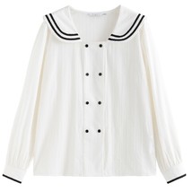 DUSHU Slightly Fat Lady Sailor Collar Full Regular Sleeve Blouses Loose Casual S - £117.76 GBP