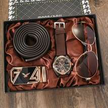 New Mens Watch Set with Gift Box Fashion Leather Belt Sunglasses Busines... - £64.09 GBP+