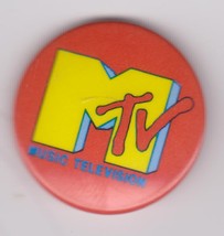 ViNtAgE Original MTV LOGO MUSIC BUTTON PIN Pinback MUSIC TELEVISION orange - $9.99