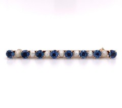 14k Yellow Gold Montana Sapphire and Pearl Bar Pin with GIA Report (#J5644) - £1,136.15 GBP