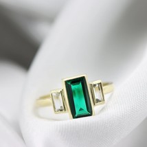 5ct Green Emerald Gemstone Handmade 10k Gold Plated Engagement Wedding Ring - £88.00 GBP
