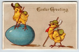 Easter Postcard Dressed Baby Chicks In Alpine Hats Giant Egg Winsch Back Ser 100 - £8.85 GBP