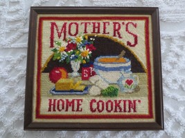 Wood Framed MOTHER&#39;S HOME COOKIN&#39; Needlepoint WALL HANGING - 13-3/4&quot; x 1... - £14.10 GBP