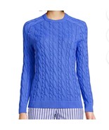 LANDS END Cotton Drifter Cable SWEATER Size MEDIUM New SHIP FREE Crew Neck Blue - $89.00