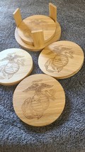 Bamboo coaster set. Engraved with Marine Corps Emblem - $20.00